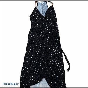 Evereve Allison Joy Dixie Knit Sleeveless Wrap Dress Size L Black With Dots NWT